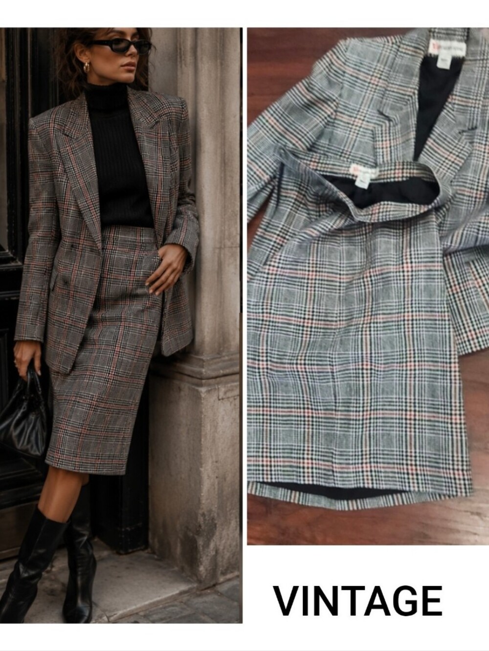 VINTAGE PEABODY HOUSE Plaid Blazer and Skirt Wool Set # VINTAGE 70s,80s♠️🖤